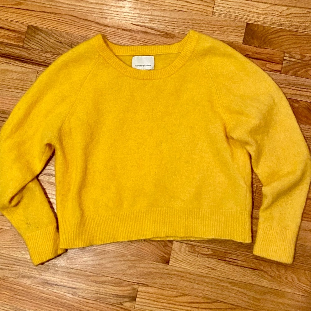 Samsoe Large Golden Yellow Wool Crewneck Crop Sweater